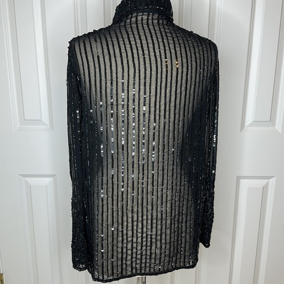 JKara Black Beaded Sequin Button Down Blouse - Picture 6 of 15